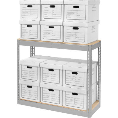 Record Storage With Boxes 42"W x 15"D x 36"H - Gray