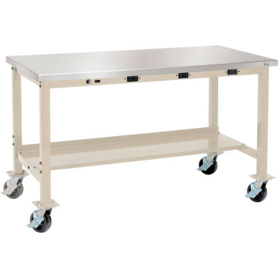72 x 30 Mobile Lab Workbench - Power Apron - Stainless Steel Square Edge Tan