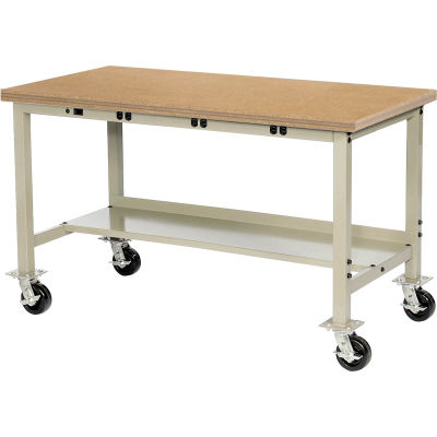 60 x 30 Mobile Production Workbench - Power Apron, Shop Top Square Edge Tan