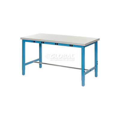72x24 Adjustable Height Workbench - Power Apron - Laminate Square Edge Blue