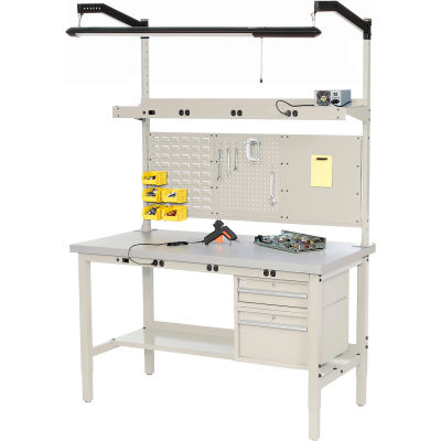 48 x 36 Production Workbench - Power Apron, Plastic Laminate Square Edge Tan