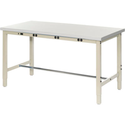 48 x 30 Production Workbench - Power Apron, Plastic Laminate Safety Edge Tan