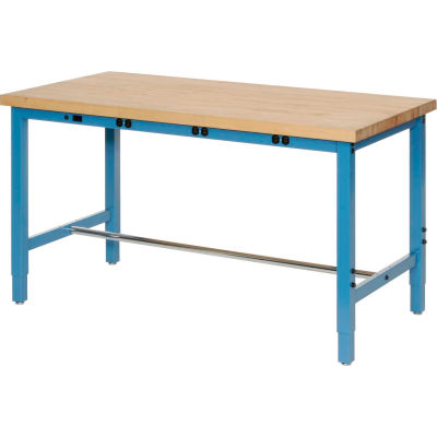 Production Workbench w/ Maple Square Edge Top & Power Apron, 48"Wx30"D, Blue