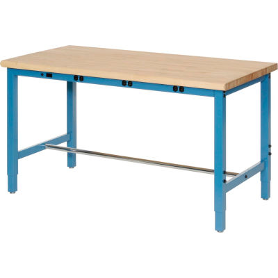 Production Workbench w/ Maple Safety Edge Top & Power Apron, 60"Wx36"D, Blue