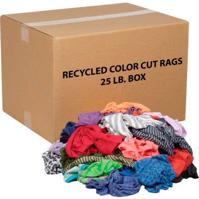 Recycled Mixed Color Cut Rags, 25 Lb. Box