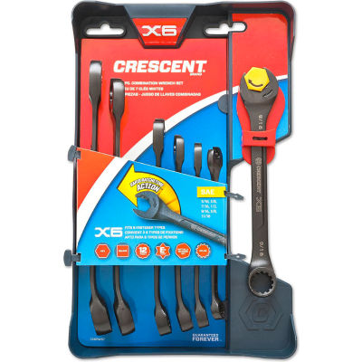 Crescent CX6RWS7 Combination Wrench Set with Ratcheting Open-End and Static Box-End, 7-Piece