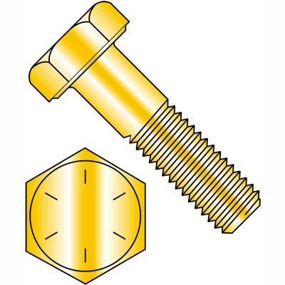 Hex Cap Screw - 5/16-18 x 1-1/4" - Steel - Zinc Yellow - Gr 8 - FT - UNC - USA - 100 Pk - BBI 454080
