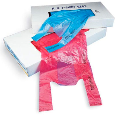 T Shirt Bags In Dispenser Carton, 10"W x 6"D x 21"L, .6 Mil, Red, 1000/Pack