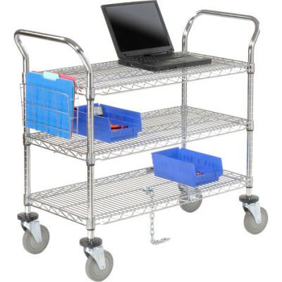 Nexel® Chrome ESD Utility Cart, 3 Shelf, 36"L x 24"W x 39"H, Polyurethane Casters