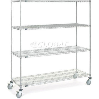Nexel® Chrome ESD Wire Shelf Truck, 4 Shelf, 54"L x 24"W x 69"H, Polyurethane Casters