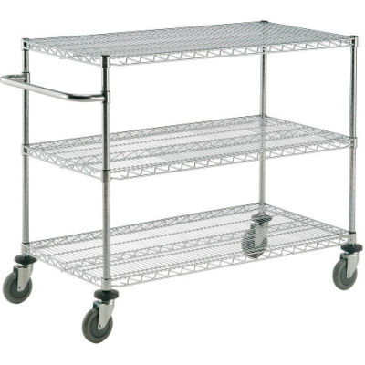 Nexel® Chrome ESD Adjustable Shelf Cart, 3 Shelf, 72"L x 24"W x 40"H, Polyurethane Casters