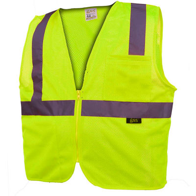 GSS Safety 1001 Standard Class 2 Mesh Zipper Safety Vest, Lime, 2XL