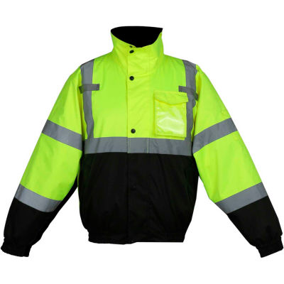 GSS Safety Hi-Visibility Class 3 3-In-1 Waterproof Bomber Jacket W/Fleece Lining, Lime/Black, M