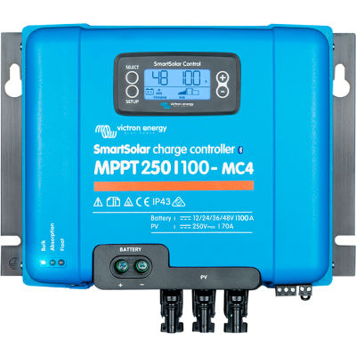 Victron Energy SmartSolar Charge Controller, MPPT 250V/100-MC4 Connection VE.Can, Blue, Aluminum