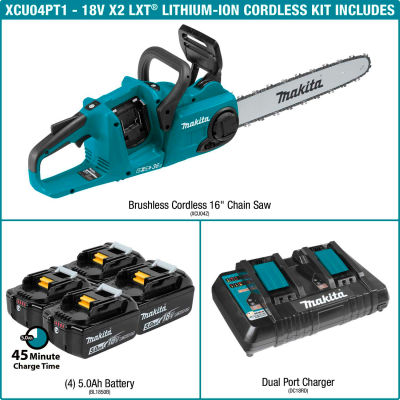 Makita XCU04PT1 36V (18V LXT® X2) 16" Cordless Chain Saw Kit W/ 4 5.0Ah Batteries
