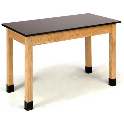 NPS Science Lab Table - Phenolic Top - 72"L x 24"W x 30"H - Black w/ Oak Legs