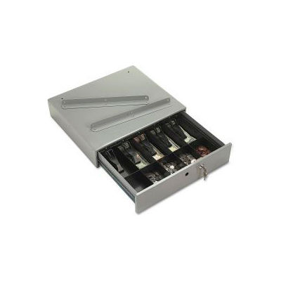 PM Company Steel Cash Drawer 04964 with Alarm Bell & 10 Compartments Key Lock, Stone Gray