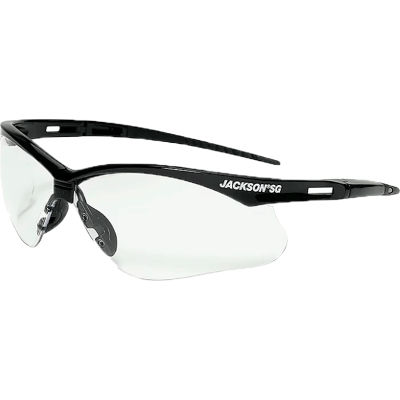 Jackson Safety SG Safety Glasses with Flexible Nose Piece, Anti-Scratch Clear Lens, Black Frame