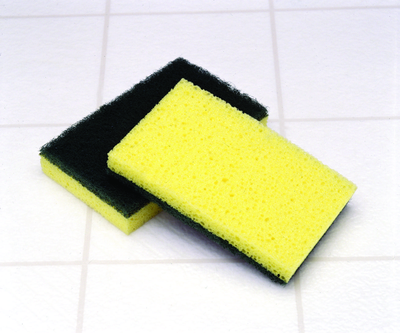 Sponge Scrubber, Green/Yellow, 3 x 3/4 x 4-3/4, Nylon - 12/PK