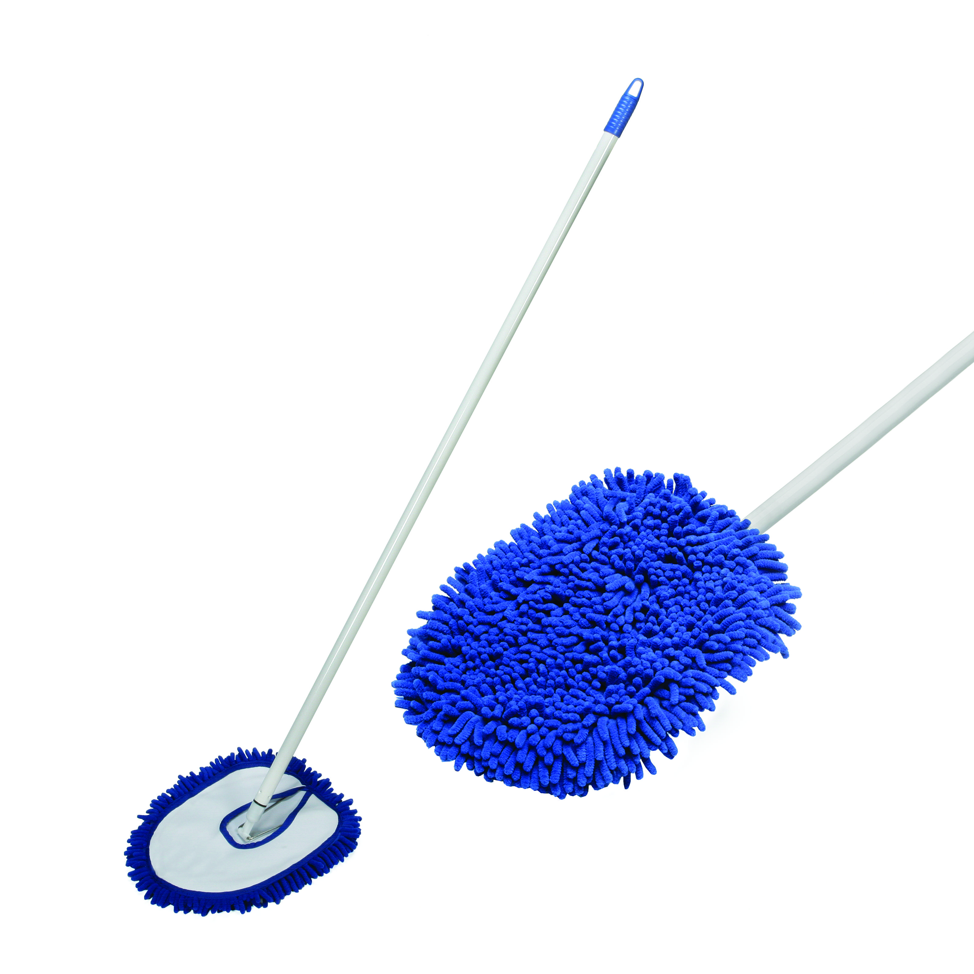 Microfiber Dust Mop w/Handle, White/Dlue, 7/8 x 48 Metal Handle - 13 x 10 Microfiber Head - 6/BX