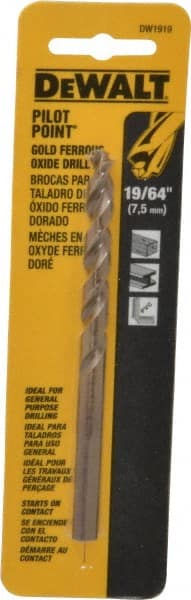 Mechanics Drill Bit: 19/64" Dia, 1350, Cobalt, Straight-Cylindrical Shank, Pilot Point
