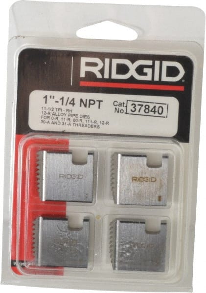 1-1/4" NPT Pipe Thread Die Set - 4 Alloy Steel Dies for Manual & Power Threaders, 11.5 TPI