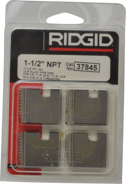 4-Piece 1-1/2" NPT Pipe Thread Die Set - Alloy Steel, Right Hand, Compatible with Threaders
