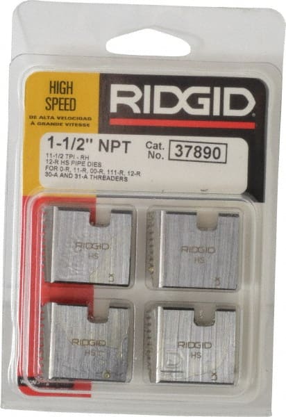 4-Pc High-Speed Steel Pipe Thread Die Set, 1-1/2" NPT, Compatible with Handheld Threaders