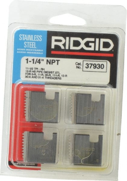 4-Pc 1-1/4" NPT Pipe Thread Die Set, High-Speed Stainless Steel, Compatible with Threaders