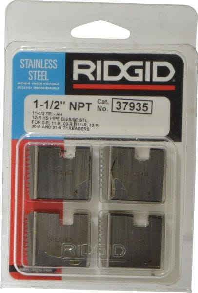 4-Piece 1-1/2" NPT Pipe Thread Die Set for Stainless Steel, High-Speed Steel, Right-Hand Threads