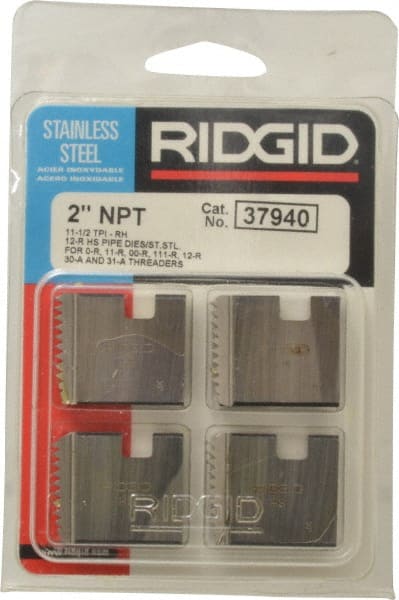 4-Piece 2" NPT Pipe Thread Die Set for Stainless Steel, High-Speed Steel, Right-Hand Threads