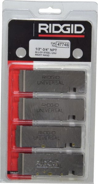 4-Piece Alloy Steel Pipe Threading Dies Set, 1/2"-3/4" NPT, Right-Hand, Compatible with Ridgid