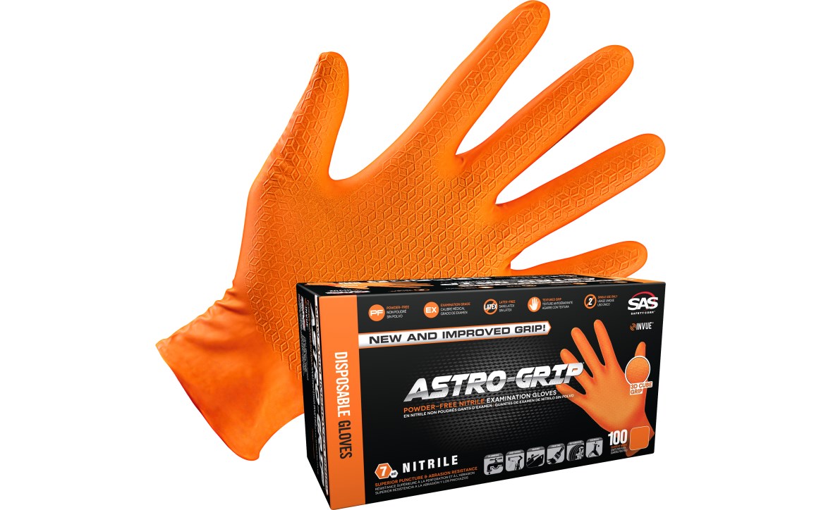 Powder-Free Nitrile Orange Hi-Visibility Glove - 7 mil - Extra Large - 100/BX, Made in USA