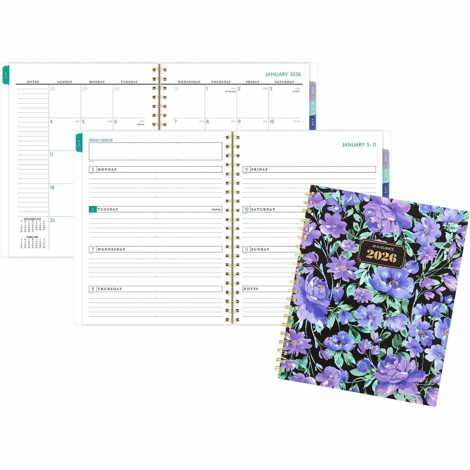 Planner, Badge, Weekly/Monthly, 13 Months, Jan-Jan, 8-1/2" x 11", Floral