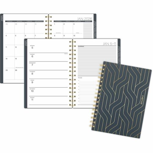 Planner, Hera, Weekly/Monthly, Poly Cover, Jan-Dec, 5.5" x 8.5", Black/Gold