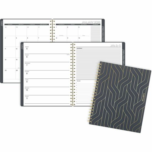 Planner, Hera, Weekly/Monthly, Poly Cover, Jan-Dec, 8.5" x 11", Black/Gold