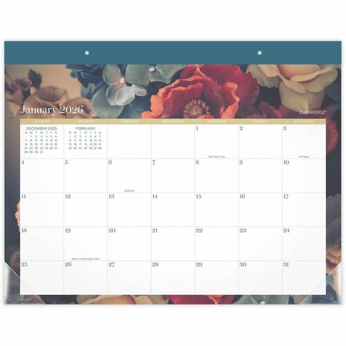 Desk Pad, Monthly, Jan-Dec, 21.75" x 17" Page Size, Dark Floral