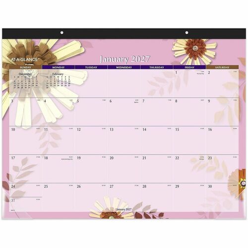Desk Pad Calendar, 12-Month, Jan-Dec, 1 Pages Per Month, 22" x 17", Flowers