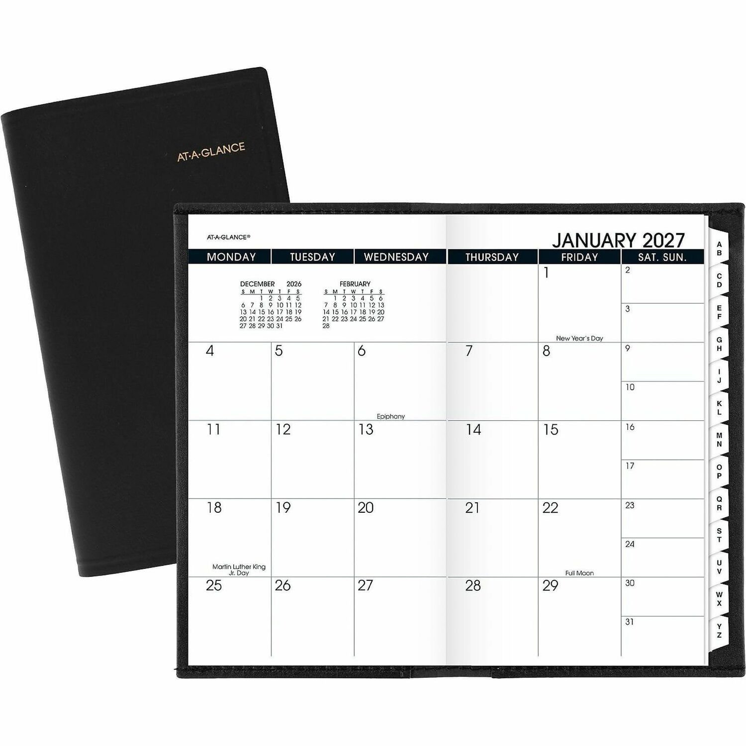 Monthly Pocket Planner, 13 Months, Jan-Jan, 3-1/2" x 6-1/8", Black