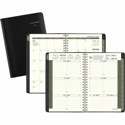 Appointment Book, Weekly/Monthly, 2 Pages Per Week, 12-Month Jan-Dec, 4-7/8"x8", Black
