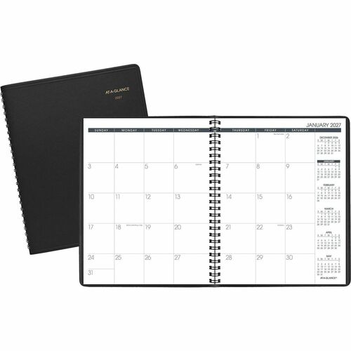 Planner, With Memo, Monthly, 2 Pages Per Month, 12 Months, Jan-Dec, 7" x 8-3/4", Black
