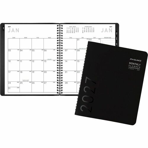 Desk Appointment Book, Monthly, Jan-Dec, 2 Pages Per Month, 6-7/8"x8-3/4", Black