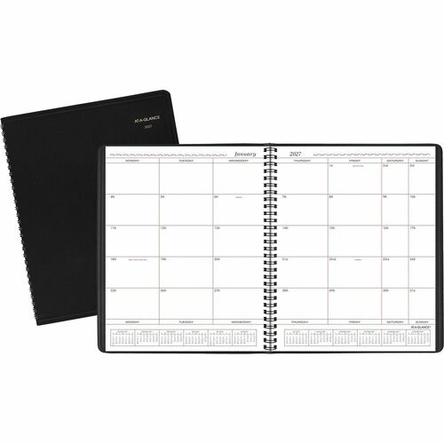 Monthly Planner, 12 Month Jan-Dec, 8" x 10", Black