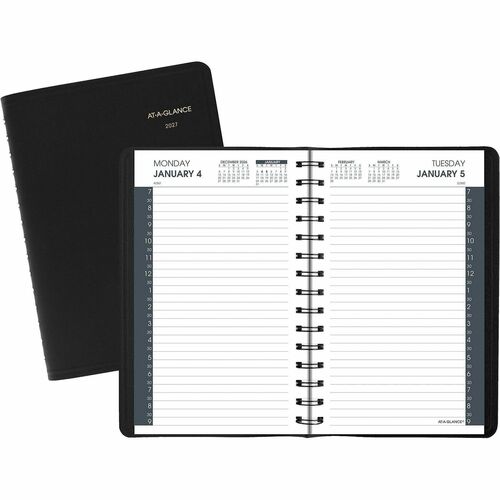 Daily Appointment Book, 12 Mths Jan-Dec, 4-7/8" x 8", Black