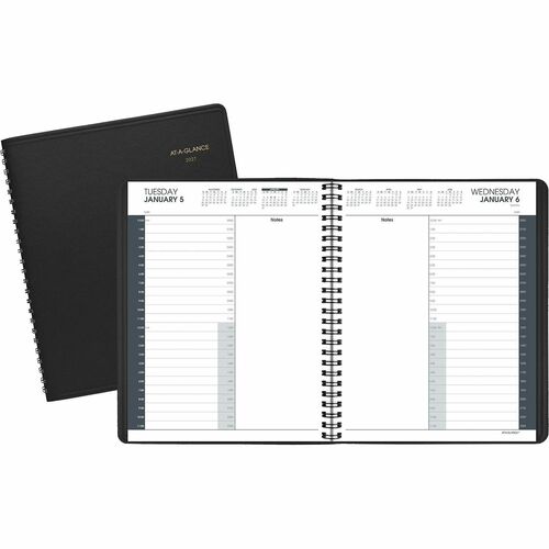 24 Hour Daily Appointment Book, 12 Month Jan-Dec, 8-1/2" x 11", Black