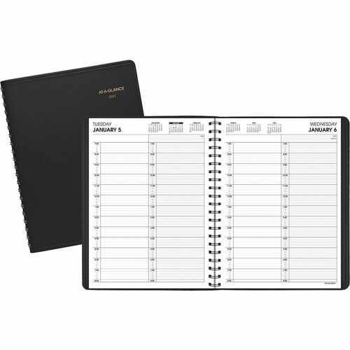 2 Person Appointment Book, 1 Day Per Page, Jan-Dec, 1/4 Hourly, 8" x 10-7/8", Black