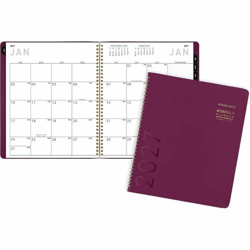 Planner, Monthly, 12 Months, Jan-Dec, 9" x 11" Page Size, Crushed Cherry