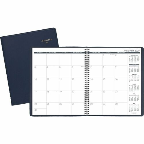13-Month Planner, Jan-Mar, 2 Pages Per Month, 9"x11" Page Size, Navy