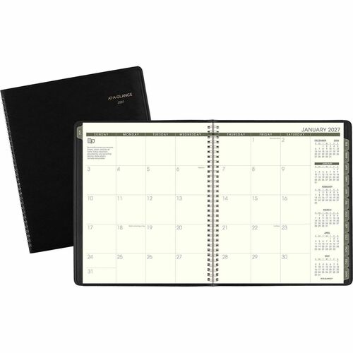 Recycled Monthly Planner, 13-Month, Jan-Jan, 9" x 11", Black