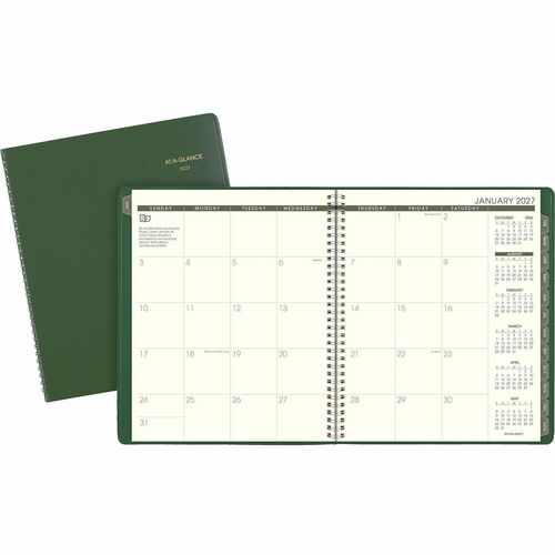 Recycled Monthly Planner, 13-Mth, Jan-Jan, 9"x11", Green